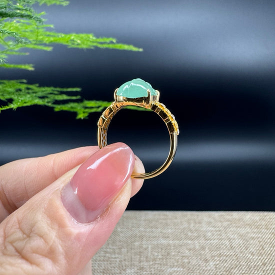 RealJade® "Signature Signet" 18K Yellow Gold Icy Green Jadeite Jade Diamonds PiXiu Ring