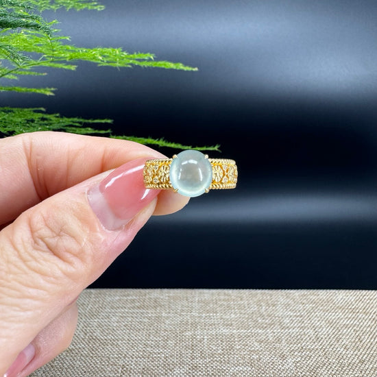 RealJade®Co. 18k Yellow Gold Natural Ice Green Jadeite Engagement Ring