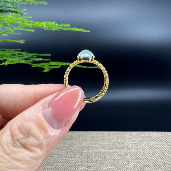 RealJade®Co. 18k Yellow Gold Natural Ice Green Jadeite Engagement Ring