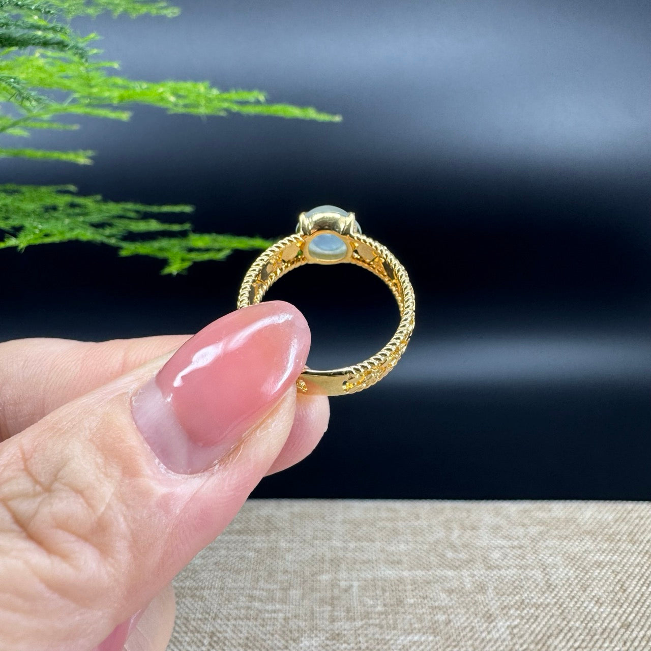 RealJade®Co. 18k Yellow Gold Natural Ice Green Jadeite Engagement Ring