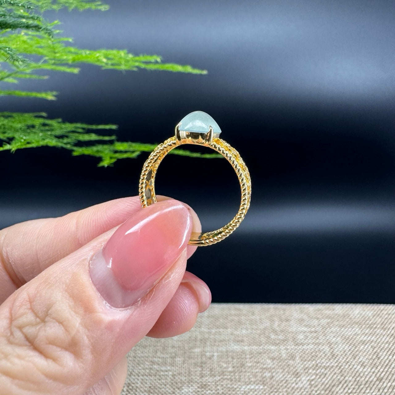 RealJade®Co. 18k Yellow Gold Natural Ice Green Jadeite Engagement Ring