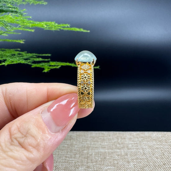 RealJade®Co. 18k Yellow Gold Natural Ice Green Jadeite Engagement Ring