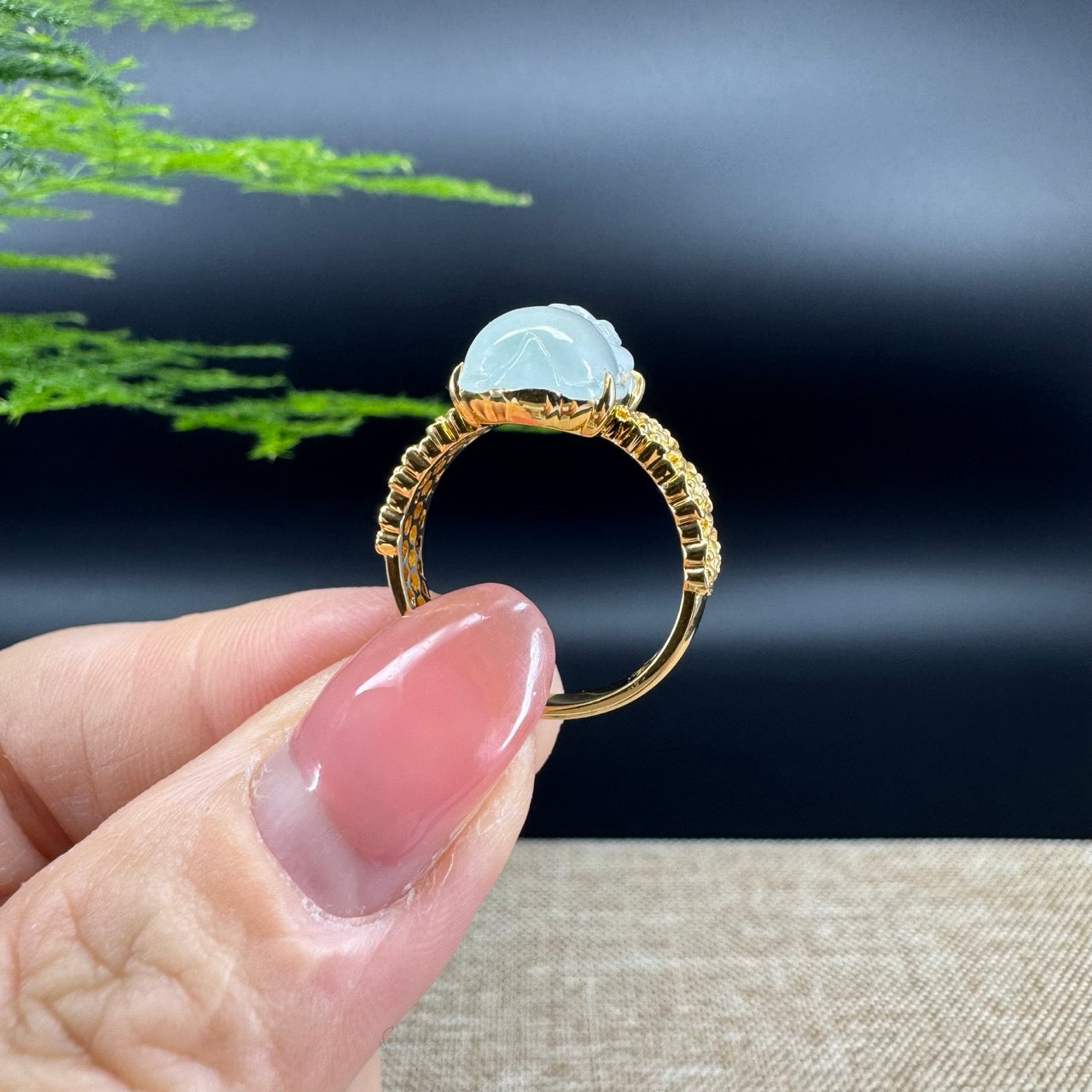 RealJade® "Signature Signet" 18K Yellow Gold Icy Jadeite Jade Diamonds PiXiu Ring