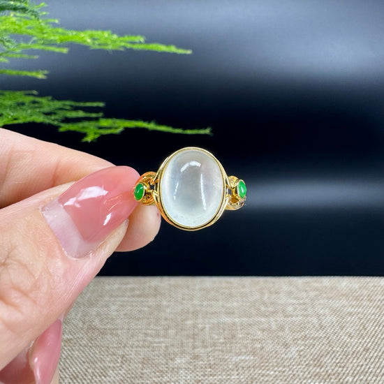 RealJade® "Amelie" 18k Yellow Gold Natural Icy Jadeite Engagement Ring