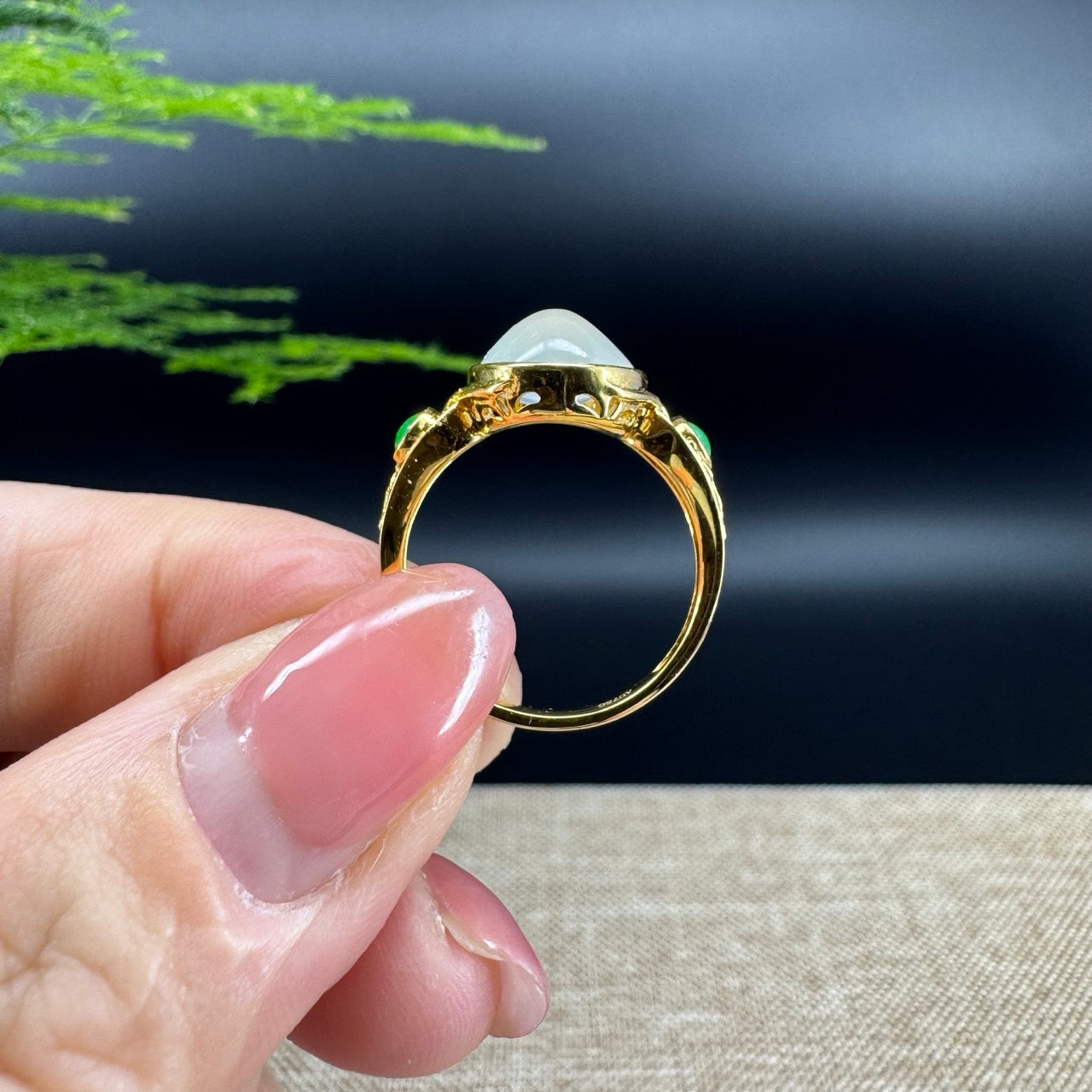 RealJade® "Amelie" 18k Yellow Gold Natural Icy Jadeite Engagement Ring