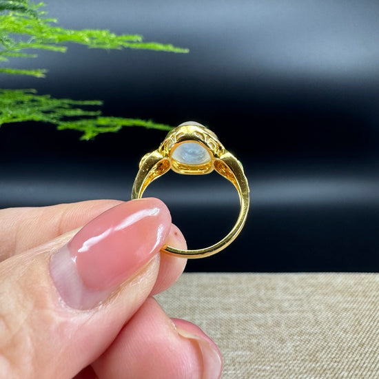 RealJade® "Amelie" 18k Yellow Gold Natural Icy Jadeite Engagement Ring