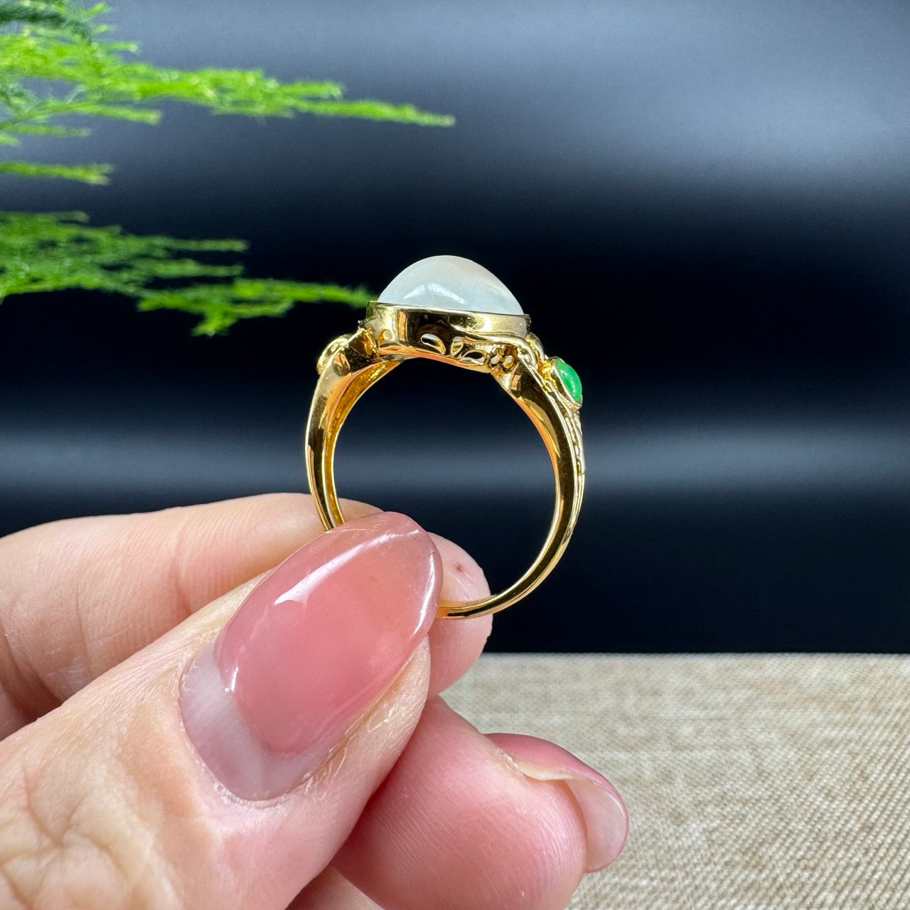 RealJade® "Amelie" 18k Yellow Gold Natural Icy Jadeite Engagement Ring