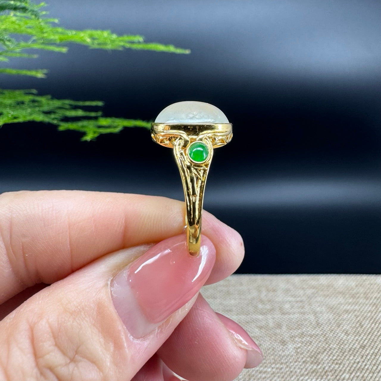 RealJade® "Amelie" 18k Yellow Gold Natural Icy Jadeite Engagement Ring