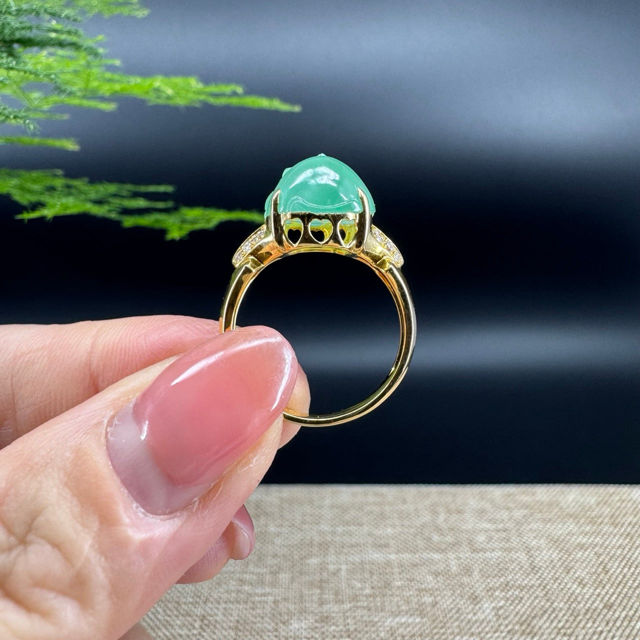 RealJade® "Signature Signet" 18K Yellow Gold  Green Jadeite Jade Diamonds  PiXiu Ring