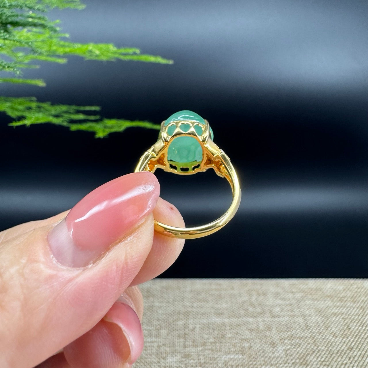 RealJade® "Signature Signet" 18K Yellow Gold  Green Jadeite Jade Diamonds  PiXiu Ring
