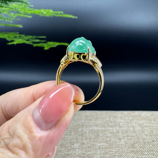 RealJade® "Signature Signet" 18K Yellow Gold  Green Jadeite Jade Diamonds  PiXiu Ring