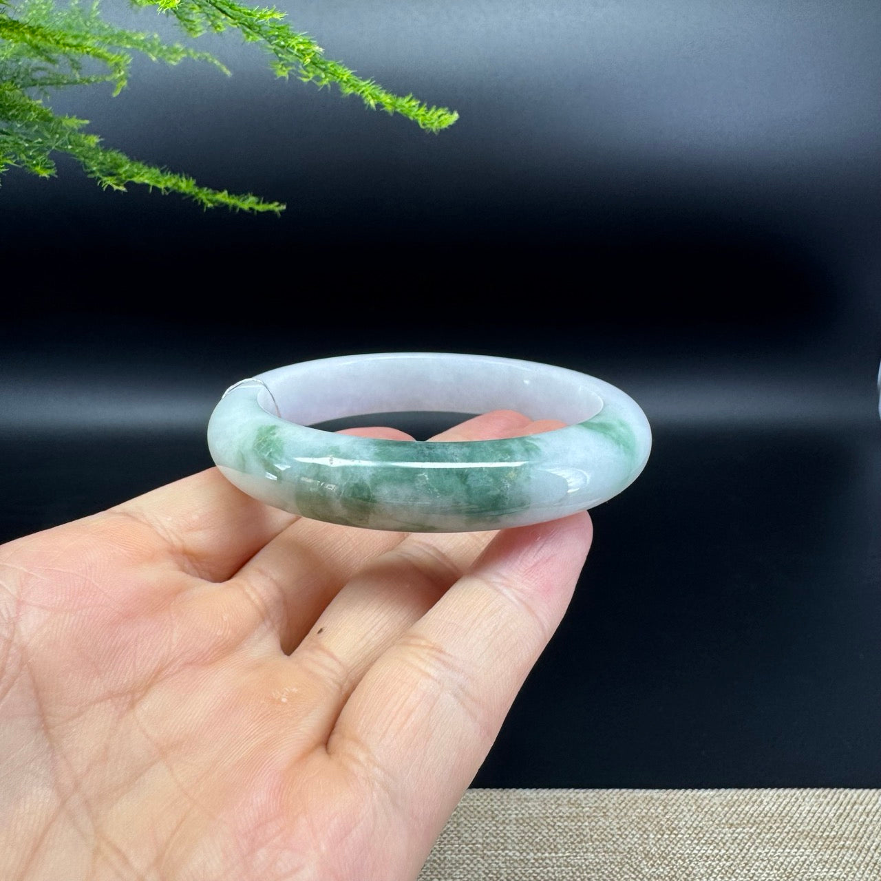 Genuine Burmese Lavender Green Jade Jadeite Bangle Bracelet ( 56.4mm )