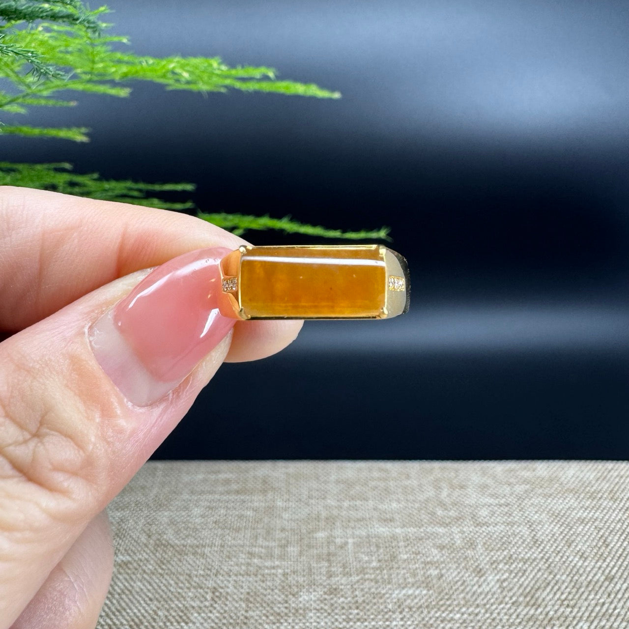 RealJade® "Signature Signet" 18K Yellow Gold  Honey Yellow Jadeite Jade Ring