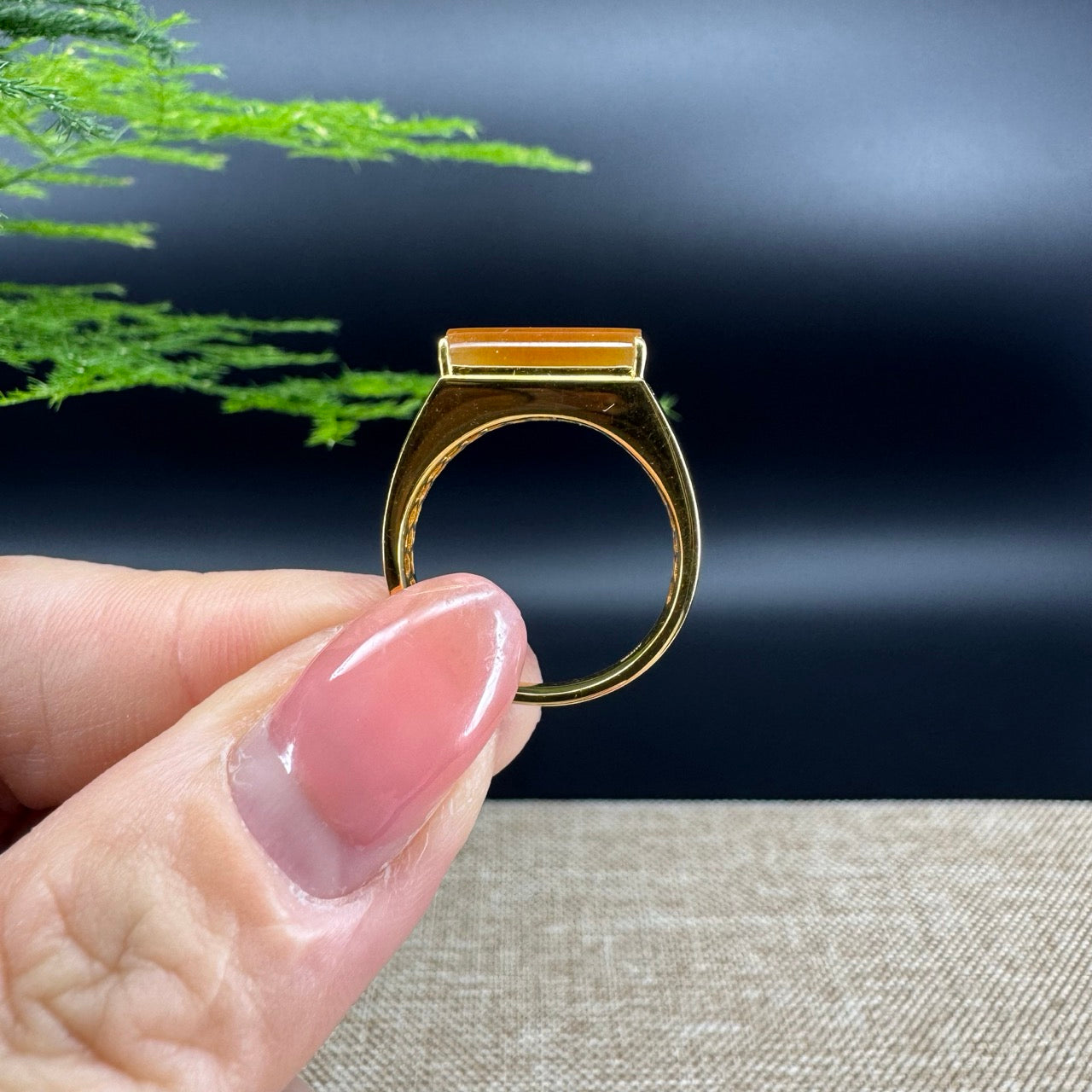 RealJade® "Signature Signet" 18K Yellow Gold  Honey Yellow Jadeite Jade Ring