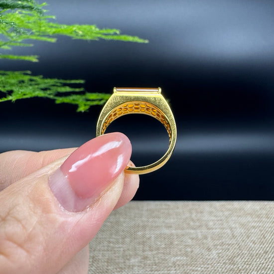 RealJade® "Signature Signet" 18K Yellow Gold  Honey Yellow Jadeite Jade Ring