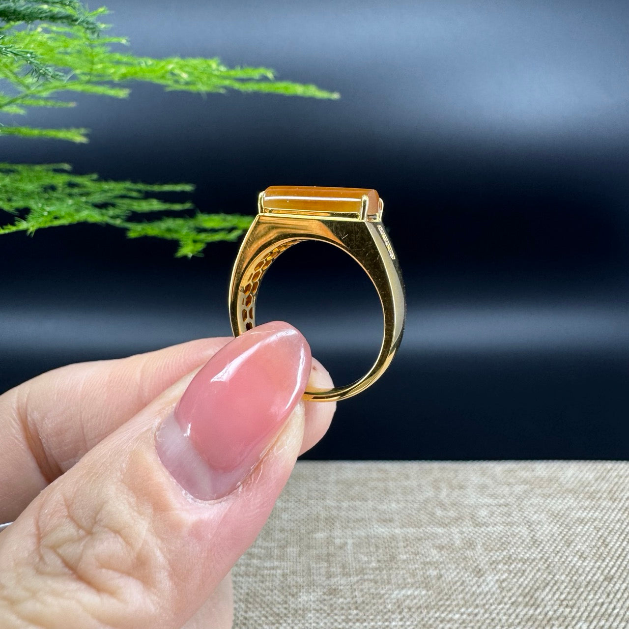 RealJade® "Signature Signet" 18K Yellow Gold  Honey Yellow Jadeite Jade Ring