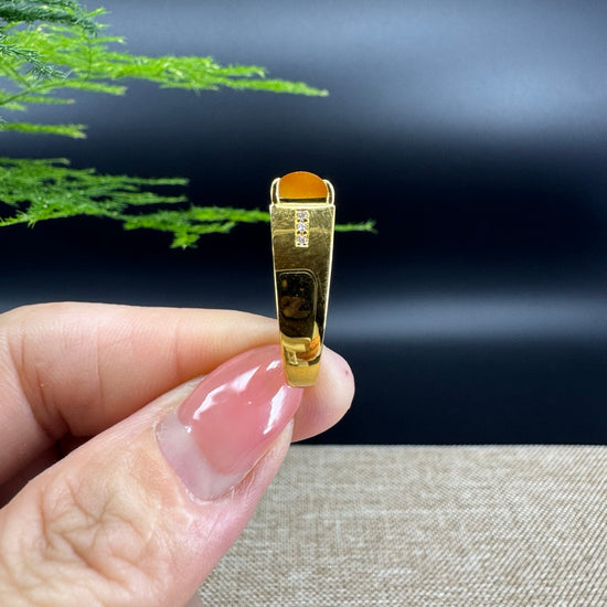 RealJade® "Signature Signet" 18K Yellow Gold  Honey Yellow Jadeite Jade Ring