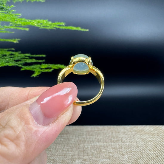 RealJade® "Signature Signet" 18K Yellow Gold Icy Green Jadeite Jade Ring