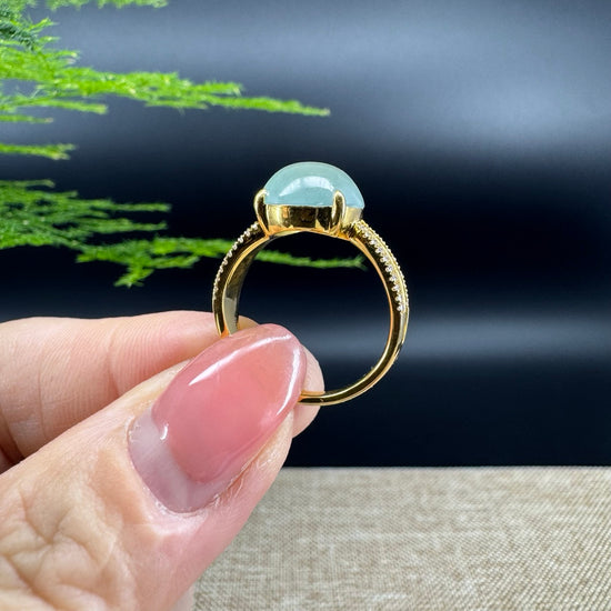 RealJade® "Signature Signet" 18K Yellow Gold Icy Green Jadeite Jade Ring
