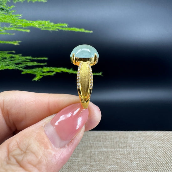 RealJade® "Signature Signet" 18K Yellow Gold Icy Green Jadeite Jade Ring