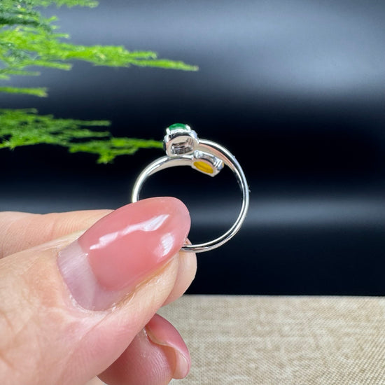 RealJade® "Elora" 18k White Gold Natural Ice Double Color Jadeite Engagement Ring