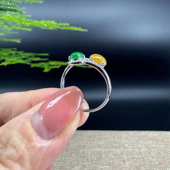 RealJade® "Elora" 18k White Gold Natural Ice Double Color Jadeite Engagement Ring