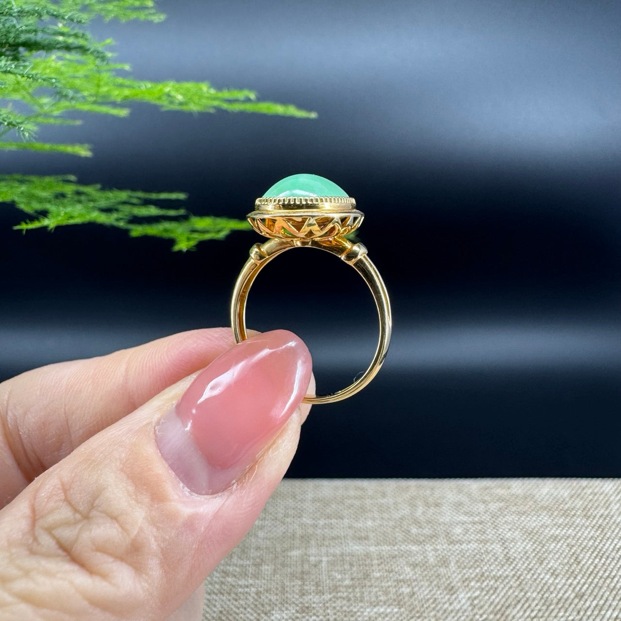 RealJade® "Signature Signet" 18K Yellow Gold Green Jadeite Jade Classic Ring