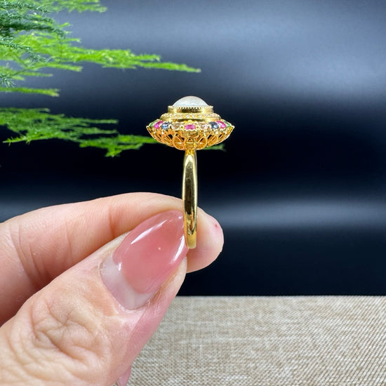 RealJade® "Signature Signet" 18K Yellow Gold Icy Jadeite Jade Ring