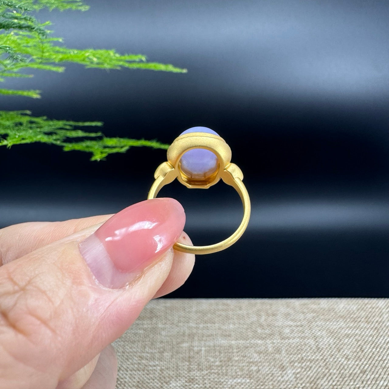 RealJade® "Amelie" 18k Yellow Gold Natural Lavender Jadeite Hulu Ring