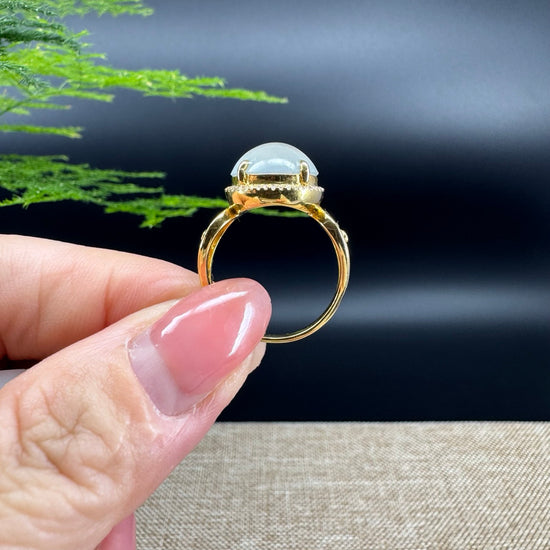 RealJade® "Signature Signet" 18K Yellow Gold Icy Jadeite Jade Diamonds Ring