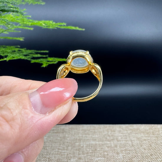 RealJade® "Signature Signet" 18K Yellow Gold Icy Jadeite Jade Diamonds Ring