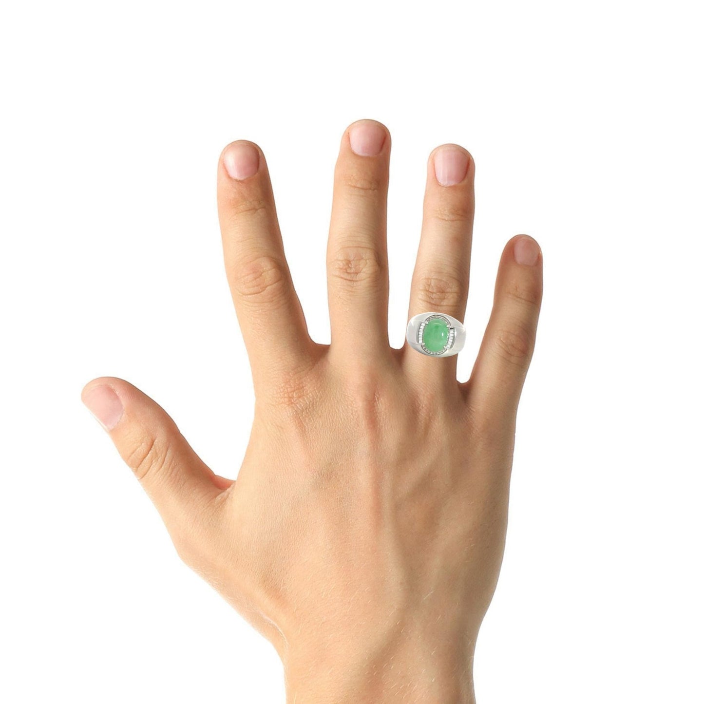 RealJade® Co. RealJade® Co. Sterling Silver Genuine Green Jadeite Jade Men's Ring With Sapphire