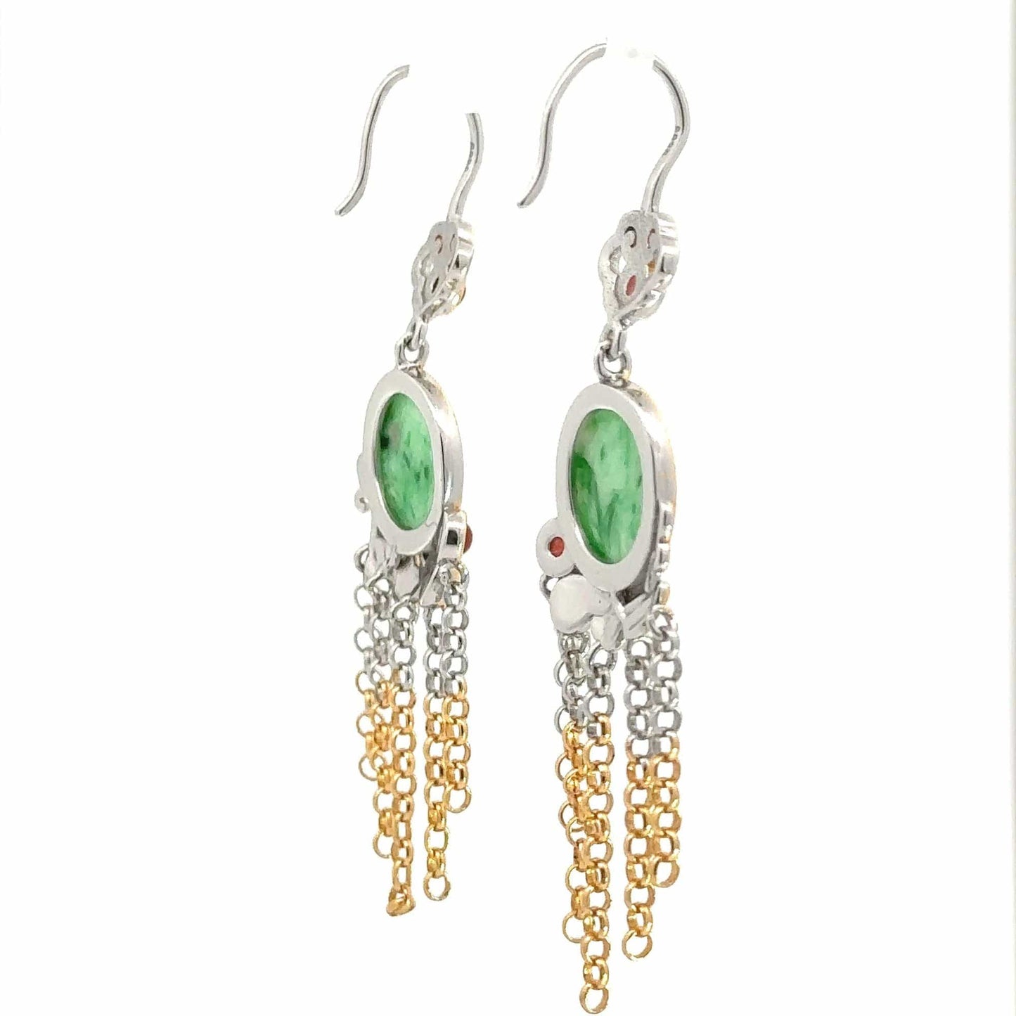 RealJade® Co. RealJade® Co. Antique Natural Jadeite Jade Sterling Silver Gold Plated Two Tone Dangle Earrings