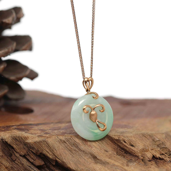 RealJade® Co. 18k Rose Gold Genuine Burmese Jadeite Constellation (Aries) Necklace Pendant