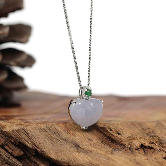 RealJade® Co. RealJade® Co. 14K Gold Genuine Burmese Lavender Jadeite Jade Heart Pendant with VS1 Diamonds