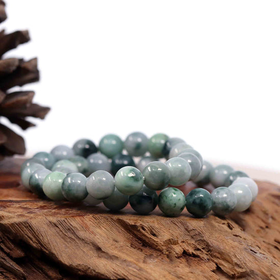 Genuine Jadeite Jade 10mm Round Blue Green Multiple Color Beads Bracelet (10mm)