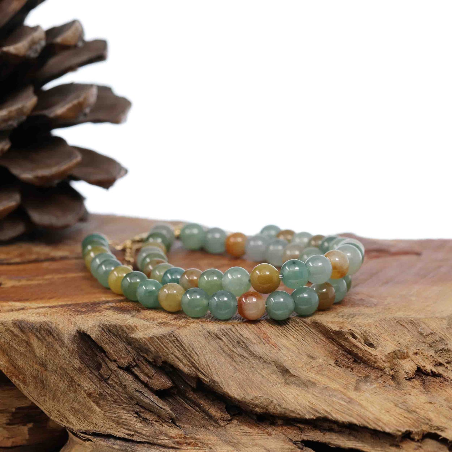 RealJade Co.® jade beads bracelet 18k Gold Multi Color Jadeite Jade Beads Bracelet (6.5 mm)