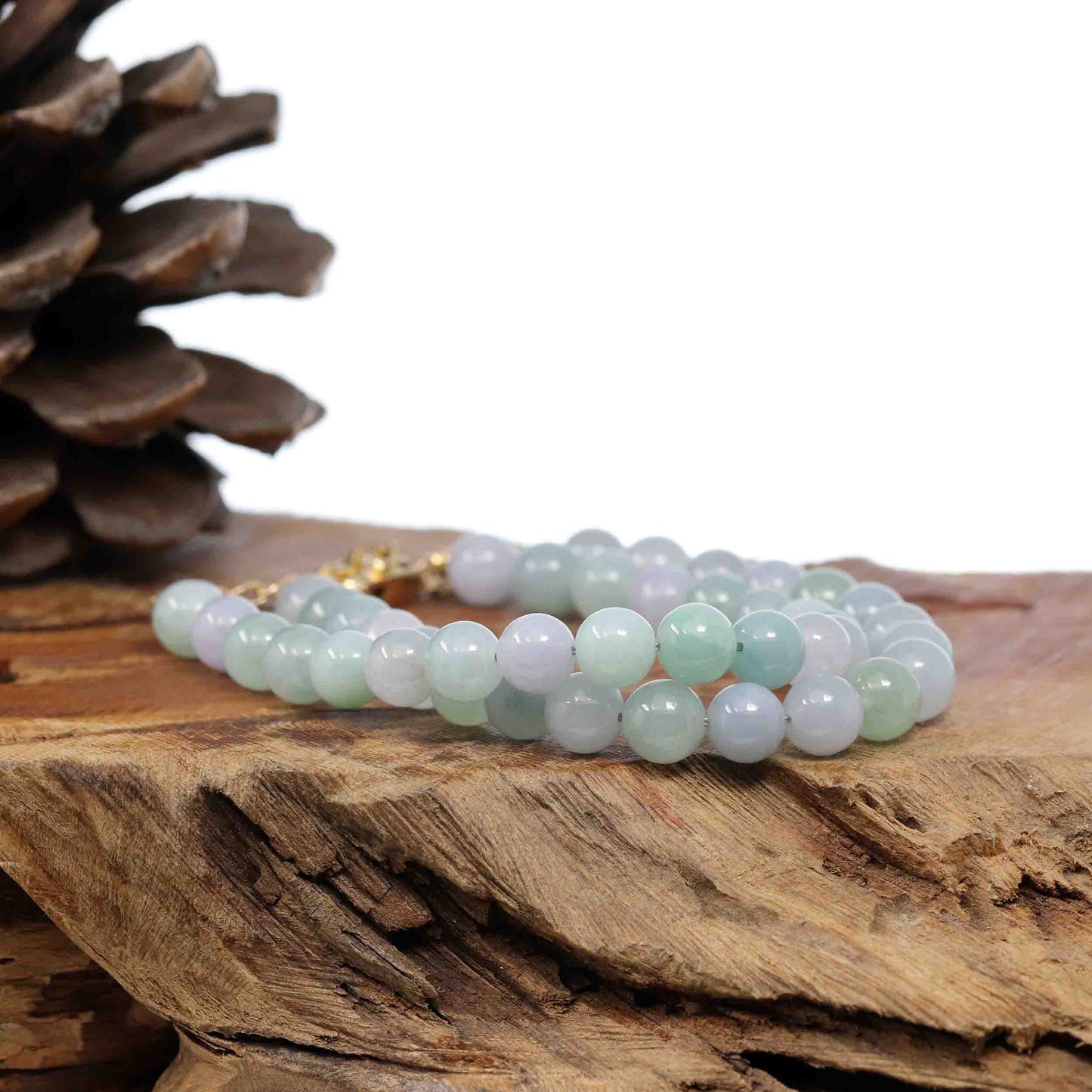 RealJade Co.® jade beads bracelet 18k Gold Green Multi Color Jadeite Jade Beads Bracelet (7.5 mm)