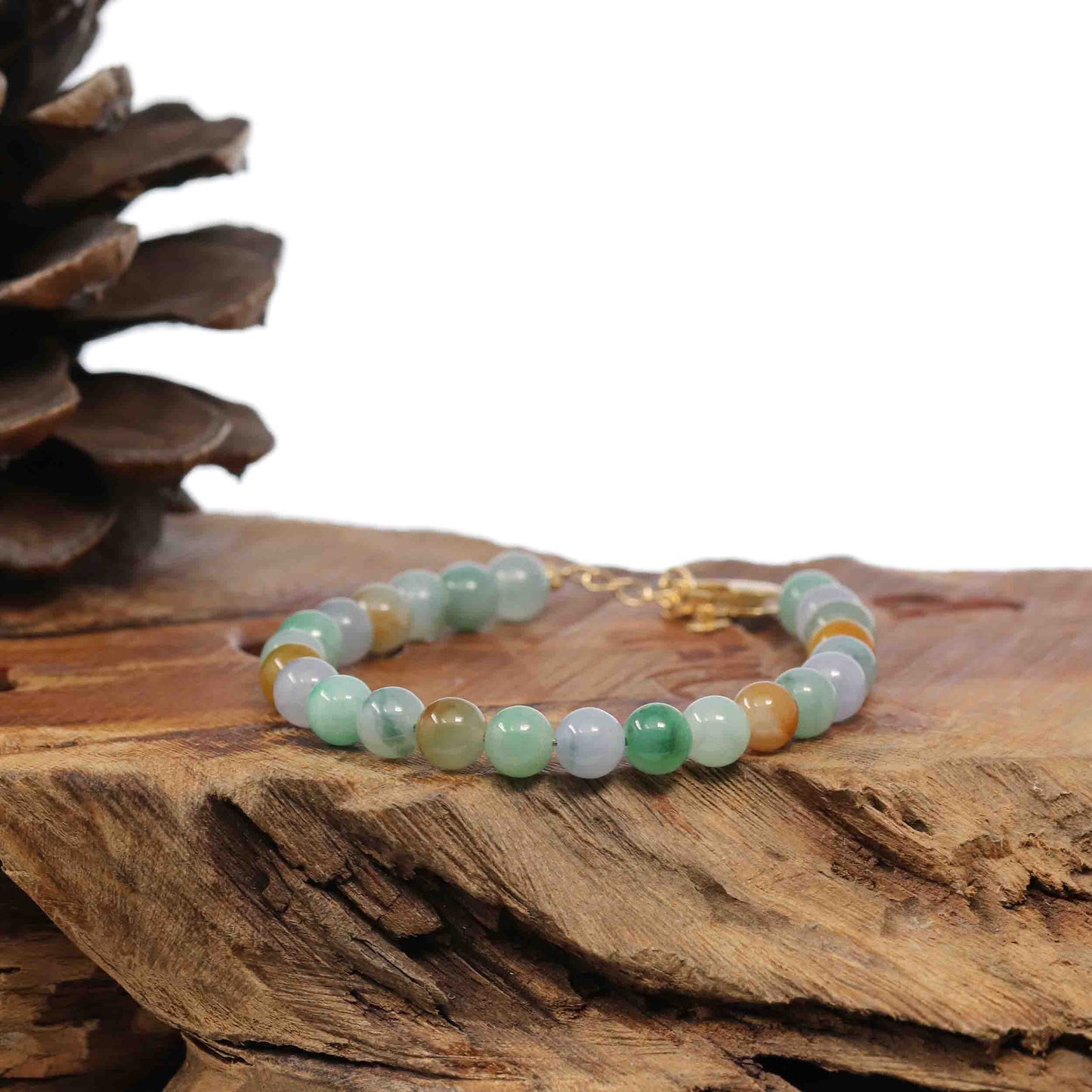 RealJade Co.® jade beads bracelet Sterling Silver Multiple Colors Jadeite Jade Beads Bracelet (6.5 mm)