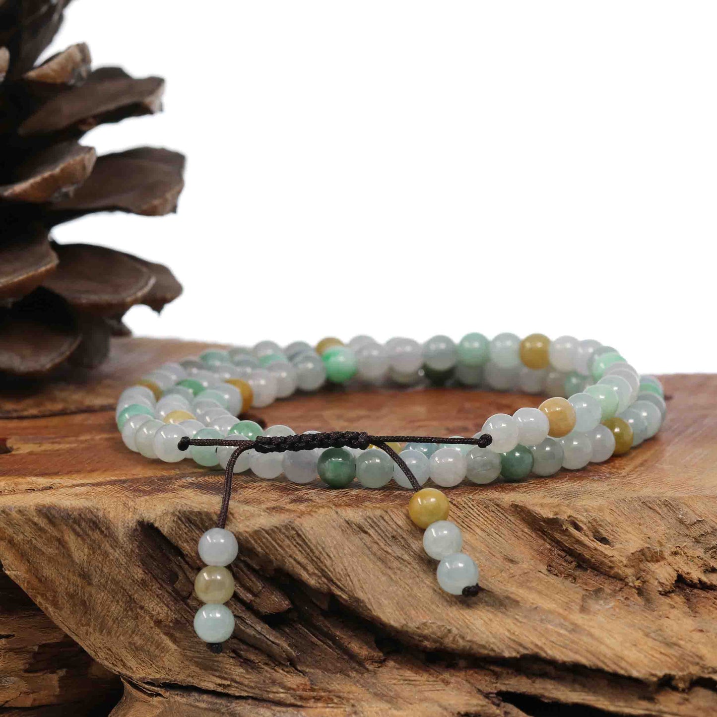 RealJade Co.® jade beads bracelet Natural Multi Colored Jadeite Jade 108 Round Beads Buddha Rosary ( 6 mm ) | Necklace & Bracelets 2 in 1