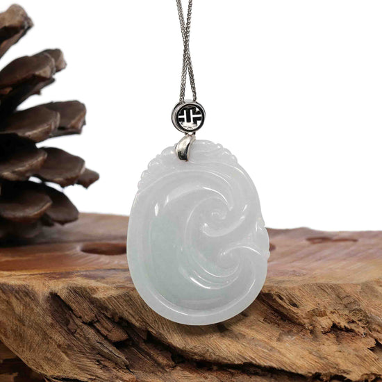 RealJade Co.® Jade Guanyin Pendant Necklace Sterling Silver Genuine Lavender Jadeite Jade Ru Yi Pendant Necklace