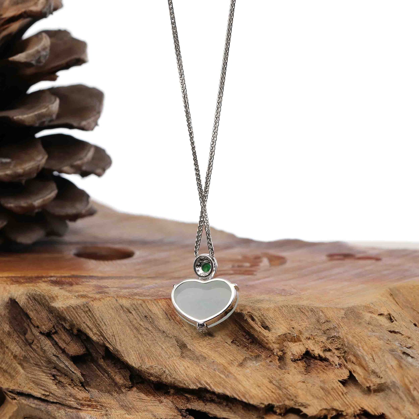 RealJade Co.® 18k Gold Jadeite Necklace Baikalla 14K Gold Genuine Burmese Jadeite Jade Heart Pendant with Diamonds