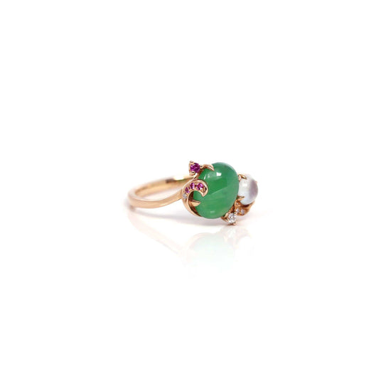 RealJade® Co. 18k Rose Gold Natural Imperial Jadeite Morning Glory Engagement Ring
