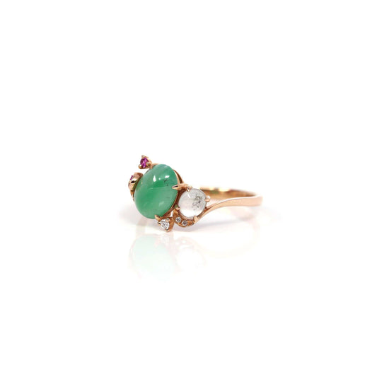 RealJade® Co. 18k Rose Gold Natural Imperial Jadeite Morning Glory Engagement Ring