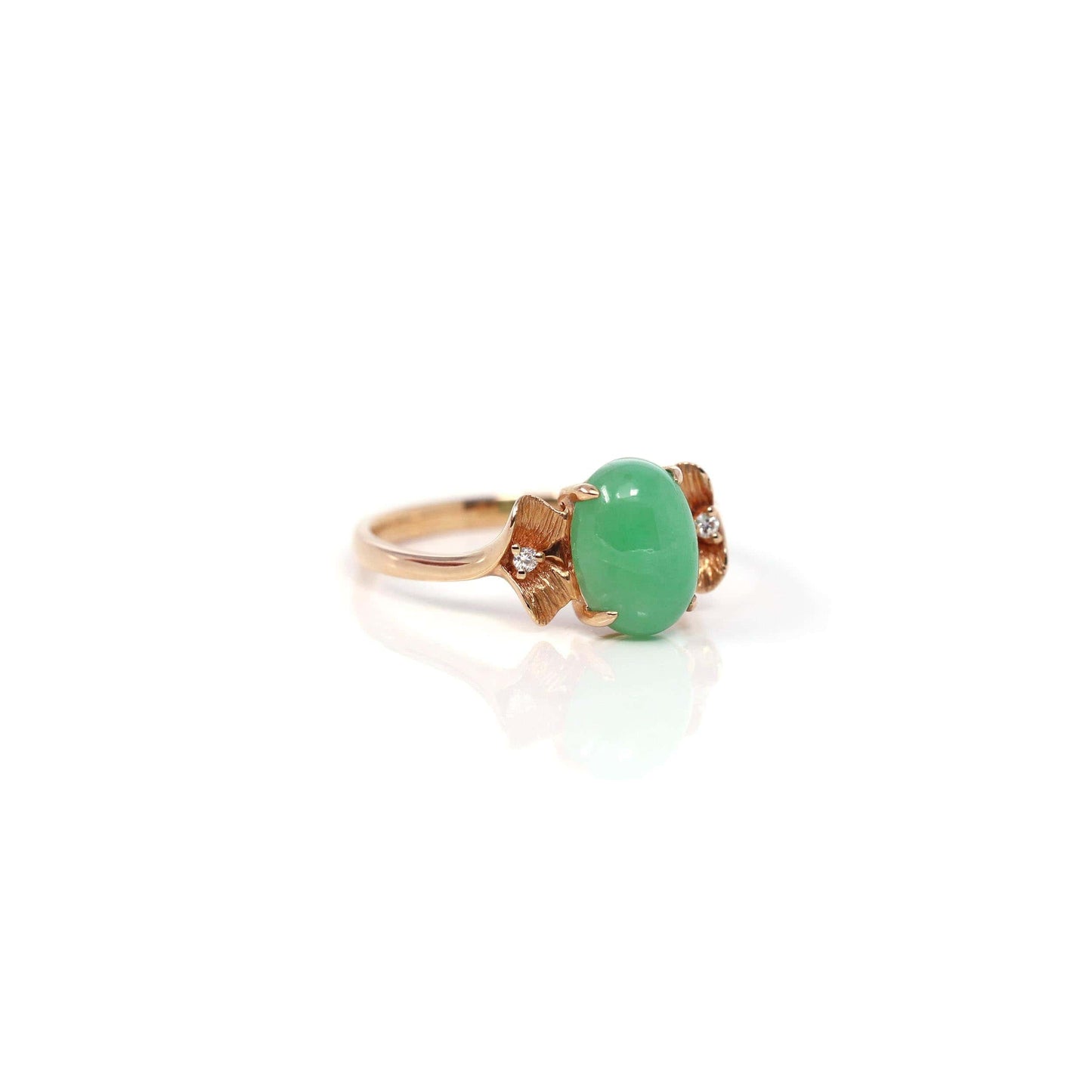 RealJade® Co. "Aretha" 18k Rose Gold Natural Imperial Jadeite Morning Glory Engagement Ring