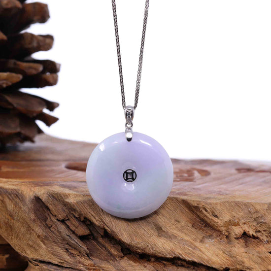 Load image into Gallery viewer, &amp;quot;Good Luck Button&amp;quot; Lavender Jadeite Jade Lucky KouKou Pendant With 14K White Gold Bail
