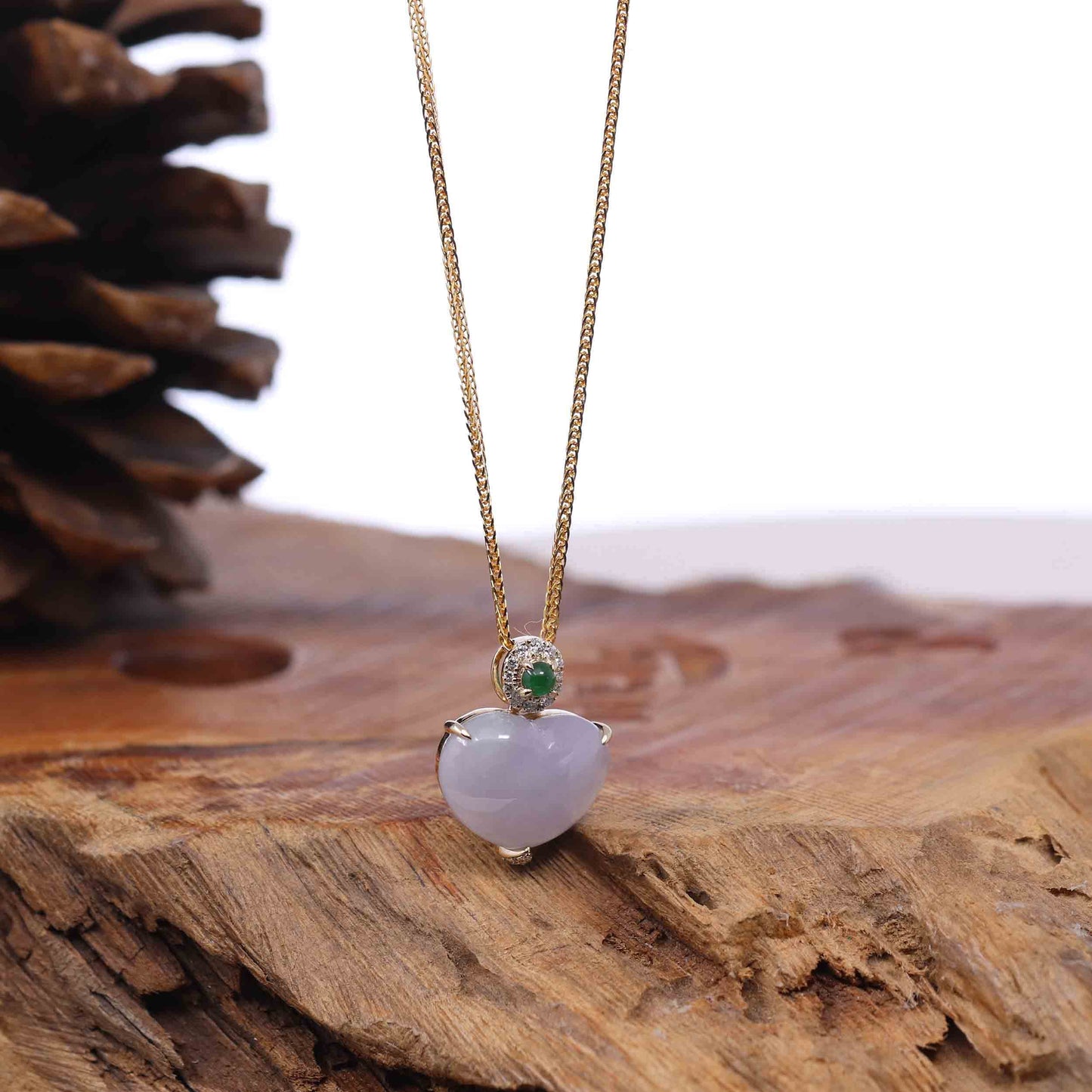 RealJade® Co. 14K Gold Genuine Burmese Jadeite Jade Heart Pendant with Diamonds