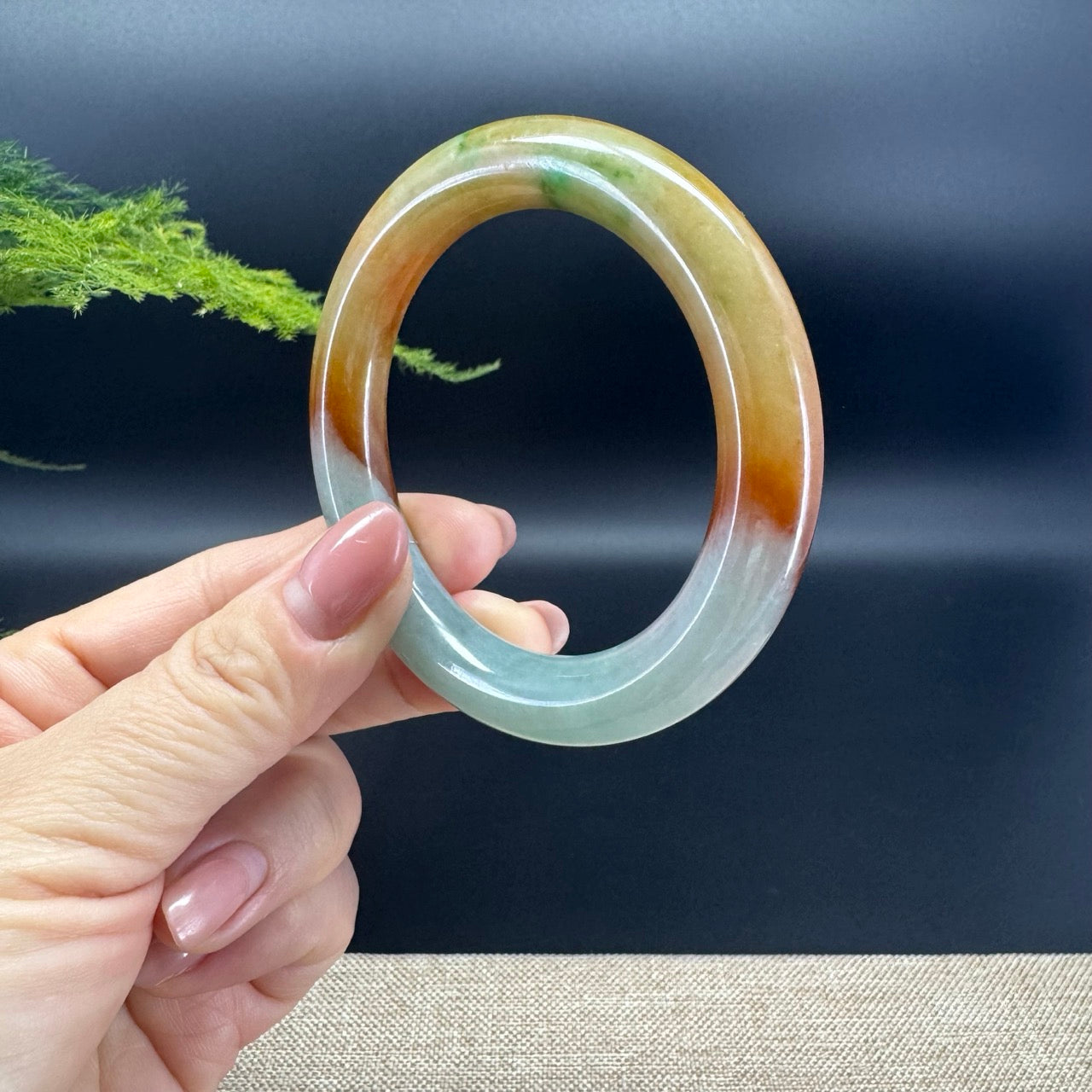 Genuine Burmese FuLuShou Jade Jadeite Bangle Bracelet ( 54.5mm )