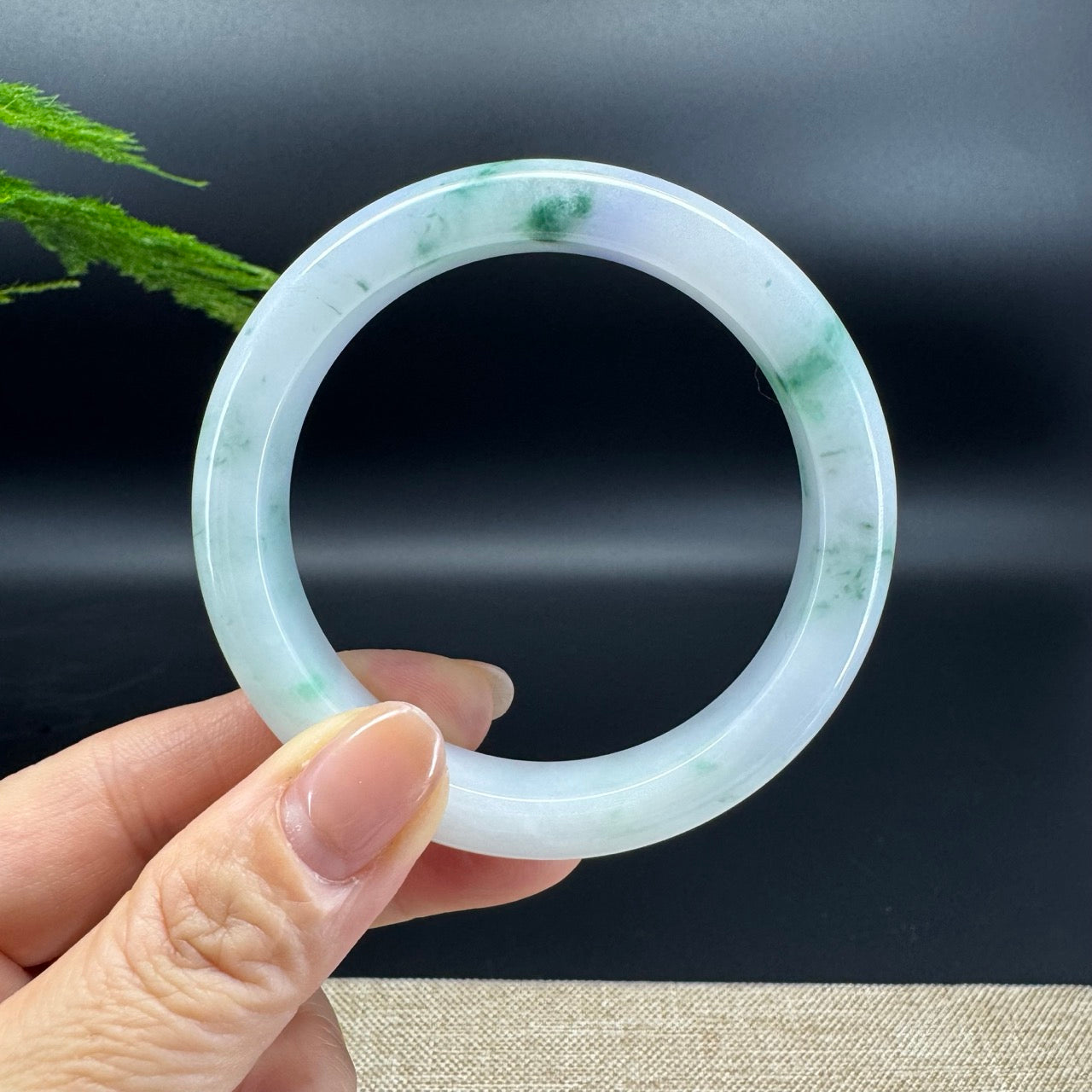Genuine Burmese Green Flower Jade Jadeite Bangle Bracelet ( 56.7mm )