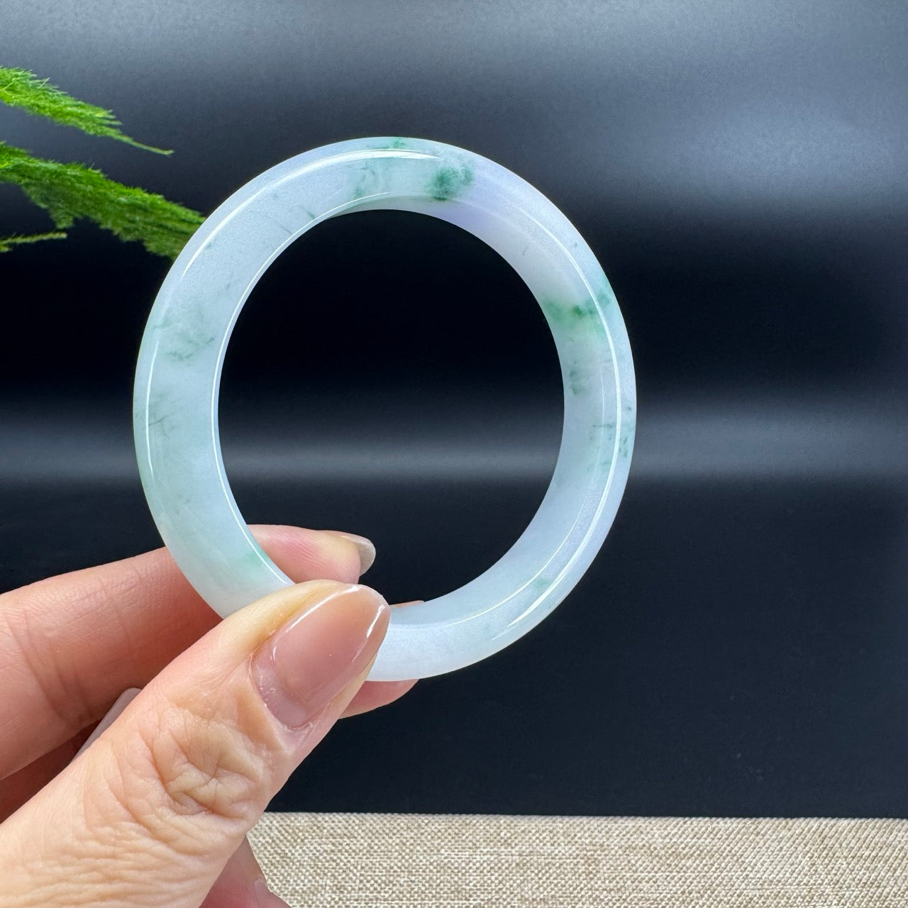 Genuine Burmese Green Flower Jade Jadeite Bangle Bracelet ( 56.7mm )